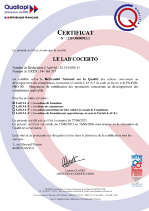 Certificat de conformité Qualiopi